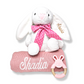 Set de conejo con frazada, mordedera y caja personalizada