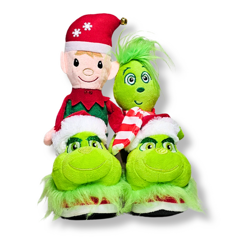 Set Navideño Duende + Baby Grinch + Pantuflas