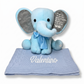 Set de Regalo Personalizado para Bebé: Peluche Elefante y Frazada con Nombre. Ideal para Bautizo y Recién Nacidos