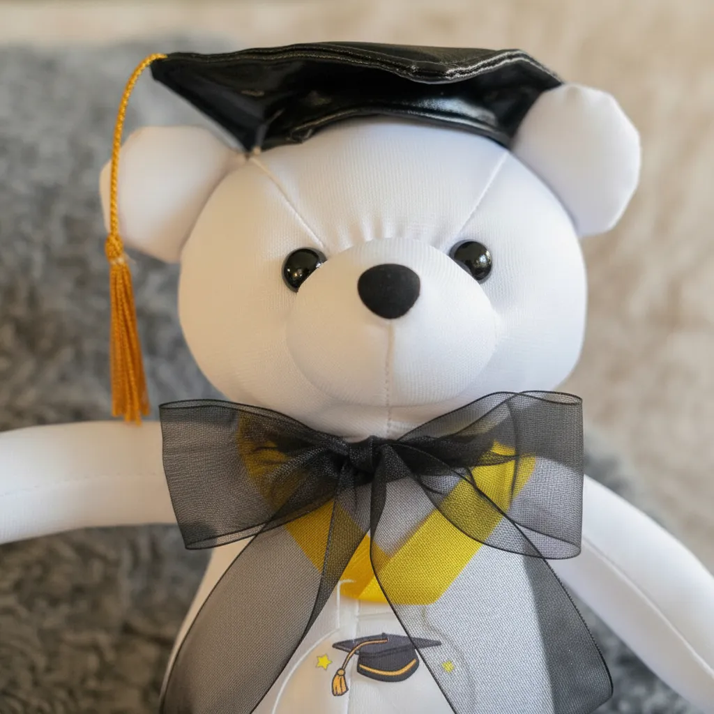 Oso de Peluche Blanco 30cm para Firmas: Graduación 2026 con Birrete y Medalla Grabada Personalizada