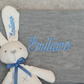 Set de Regalo Bebé Personalizado: Cobija Tejida y Conejo de Peluche. Ideal Recién Nacido y Bautizo
