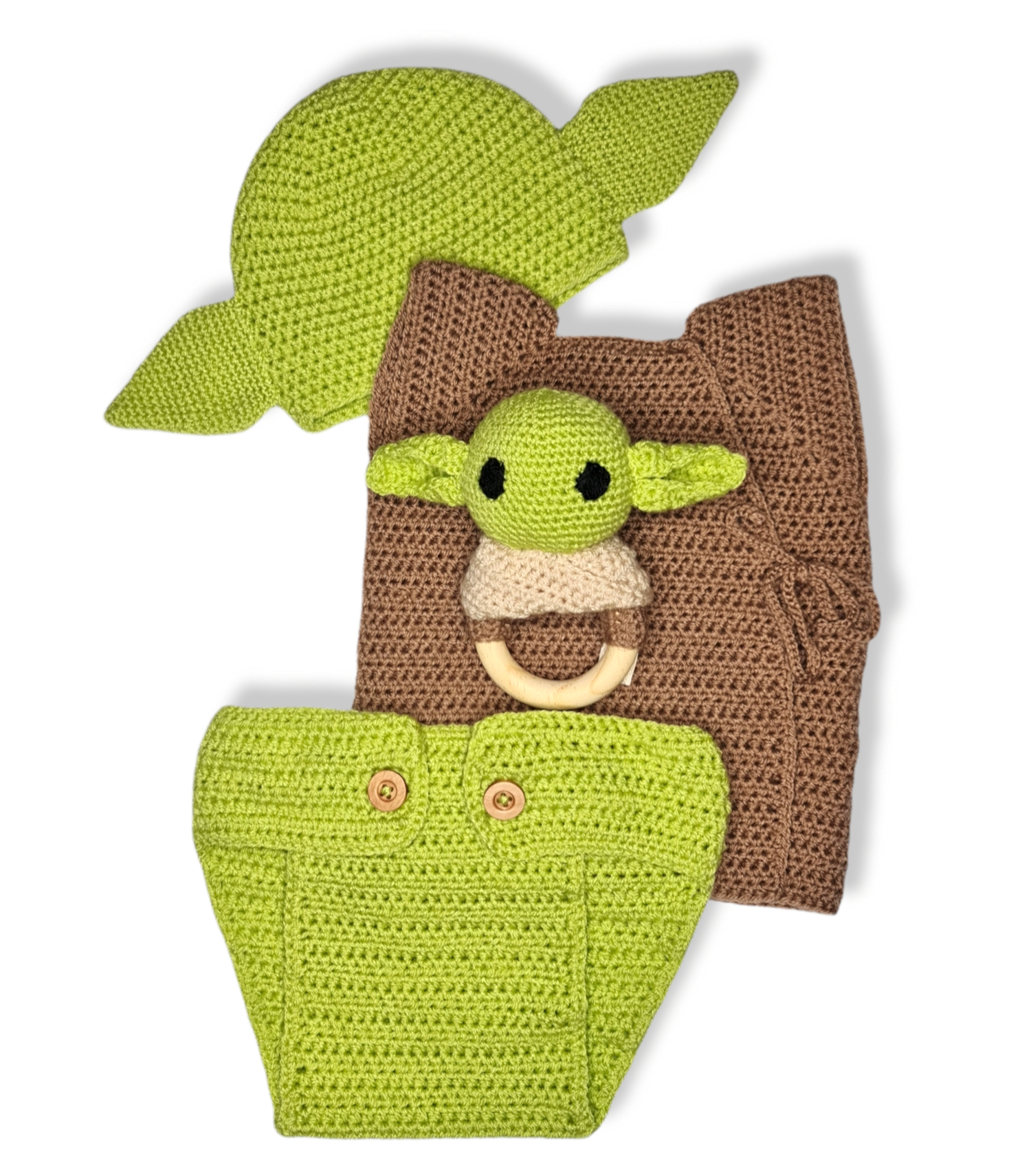Set baby yoda crochet con sonaja